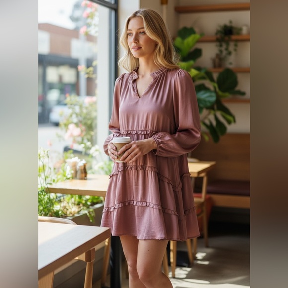 entro Dresses & Skirts - Entro Silk Mauve Ruffle Mini Dress